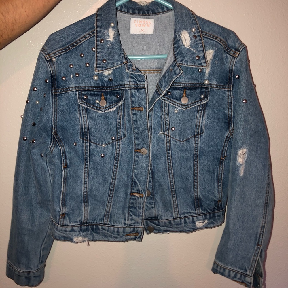 Jean Jacket With Studs and Pearls